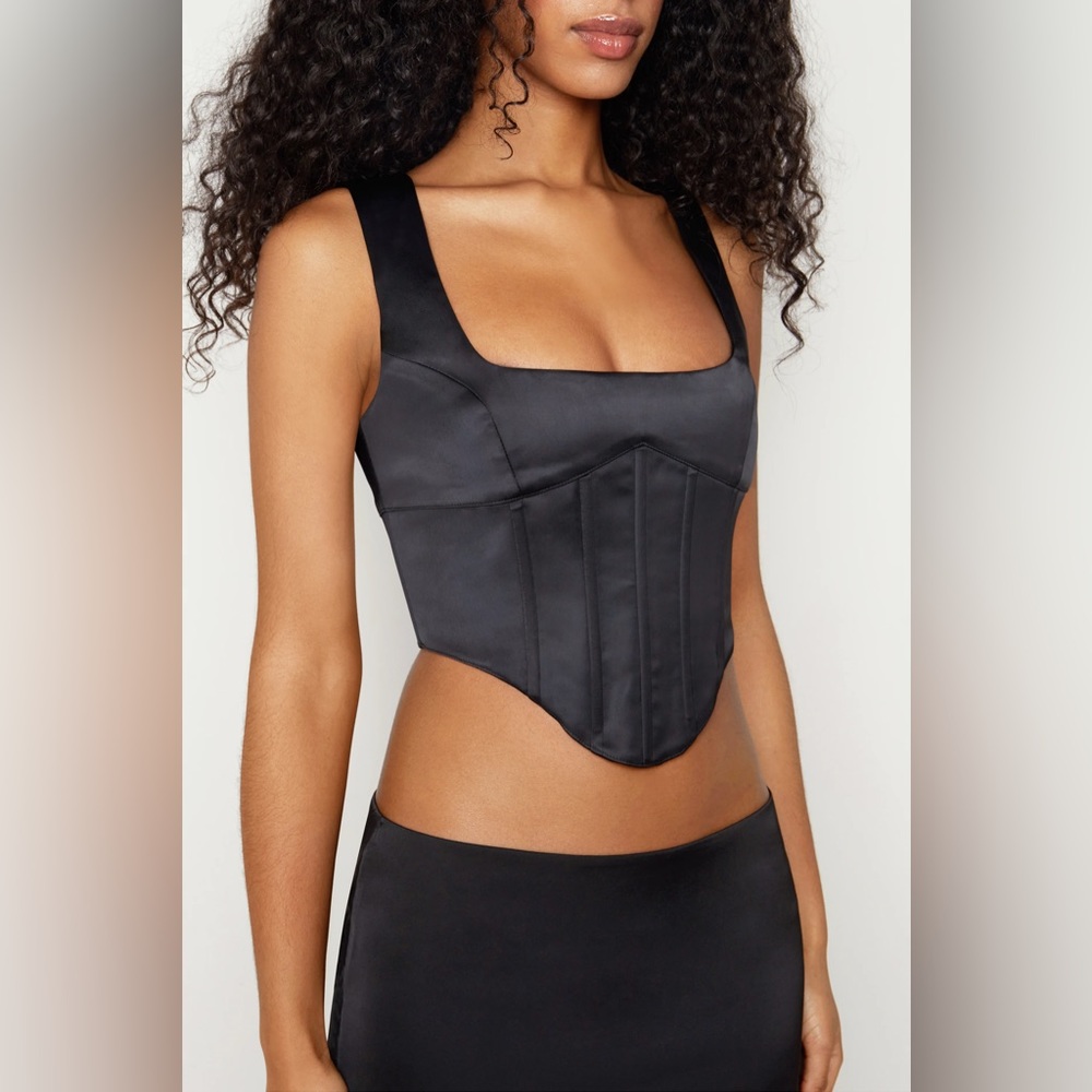 Danielle Guizio Black Satin Lace-Up Corset Top Size S NWT